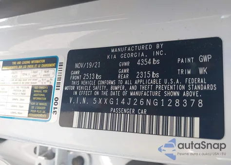 2022 Kia K5 Lxs from USA, damaged, VIN 5XXG14J26NG128378